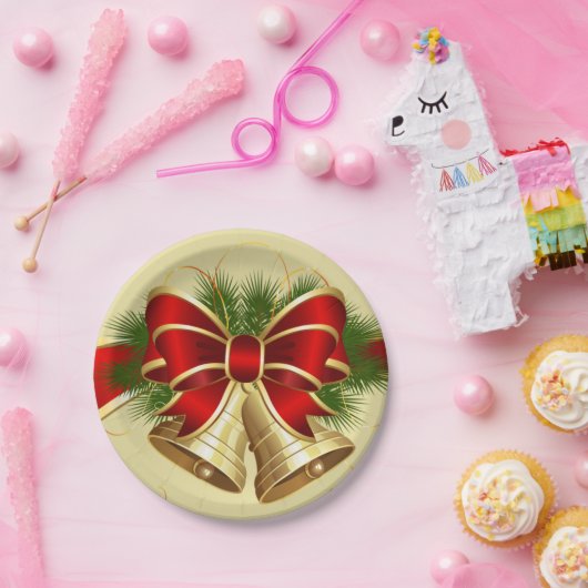 Golden kerstballetjes papieren bordje (Feest)