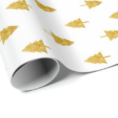 Golden kerstbomen op witte achtergrond cadeaupapier (Rol Hoek)