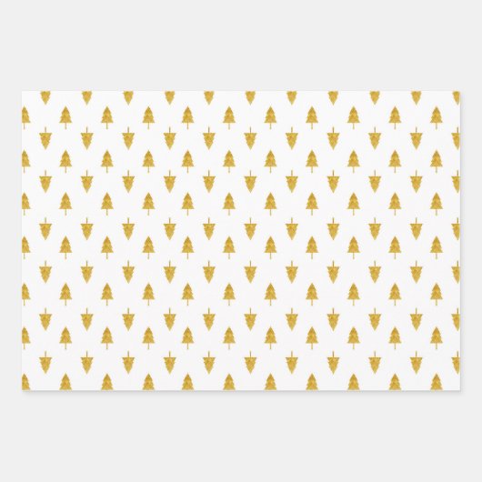 Golden kerstbomen op witte achtergrond inpakpapier vel (Voorkant 3)