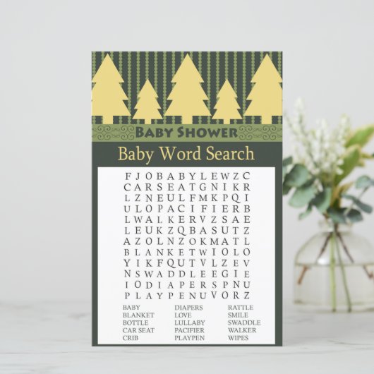 Golden kerstboom Baby shower Word Search Game (Staand voorkant)