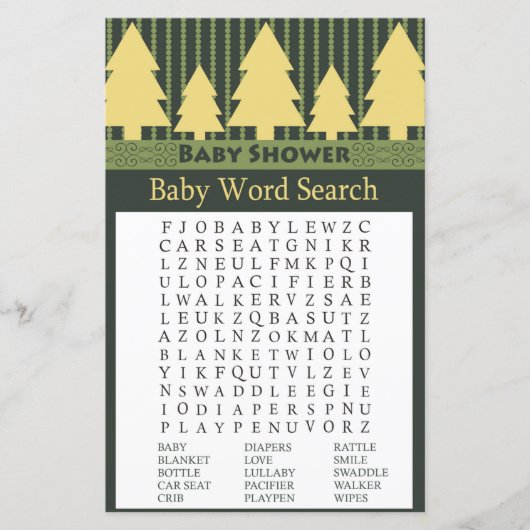 Golden kerstboom Baby shower Word Search Game (Voorkant)