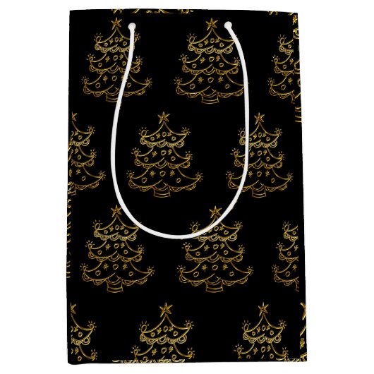Golden kerstboom op zwarte cadeautas (Voorkant)
