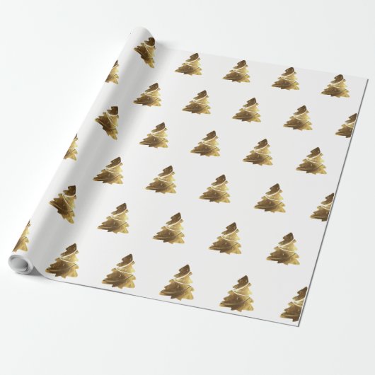 Golden kerstboompatroon met kaarsen elegant cadeaupapier (Uitgerold)