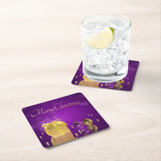 Golden kerstcadeau kartonnen onderzetters (Insitu)