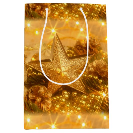Golden kerstcadeau medium cadeauzakje (Voorkant)