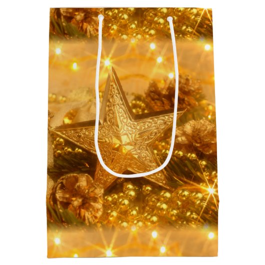 Golden kerstcadeau medium cadeauzakje (Achterkant)