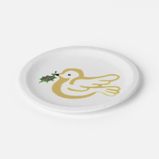 Golden kerstklep met heilige duif papieren bordje (Gekanteld)