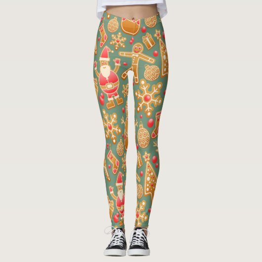 Golden kerstkoekjes patroon leggings (Voorkant)