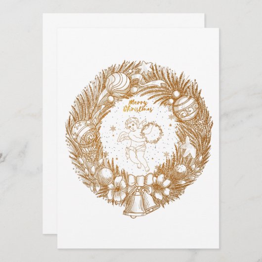 Golden Kerstmis Angel-Wreath-Merry kerst (Voorkant / Achterkant)