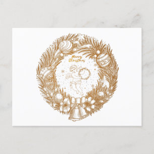 Golden Kerstmis Angel-Wreath-Merry kerst Feestdagenkaart