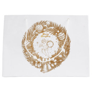 Golden Kerstmis Angel-Wreath-Merry kerst Groot Cadeauzakje