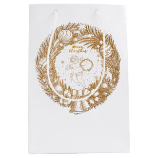 Golden Kerstmis Angel-Wreath-Merry kerst Medium Cadeauzakje