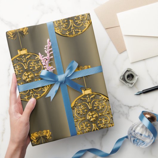 Golden Kerstmis Baubles in Bronze Cadeaupapier