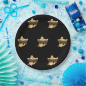 Golden Kerstmis Bells Black Gold Pattern Elegant Papieren Bordje (Feest)