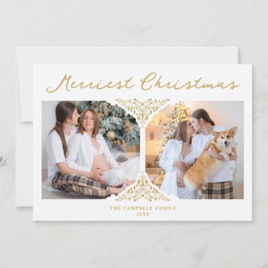 Golden Kerstmis Classic Filigree Ornament Feestdagenkaart (Voorkant)