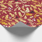 Golden Kerstmis Holly patroon op rood Cadeaupapier (Hoek)