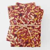 Golden Kerstmis Holly patroon op rood Inpakpapier Vel (In situ)