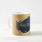 Golden kerstmotief met blauwe achtergrond... koffiemok (Voorkant links)