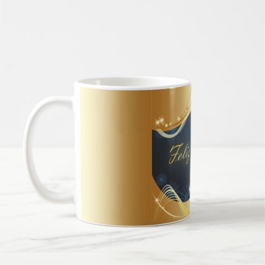 Golden kerstmotief met blauwe achtergrond... koffiemok (Links)