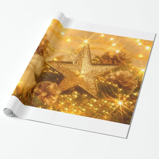 Golden kerstpapier cadeaupapier (Uitgerold)