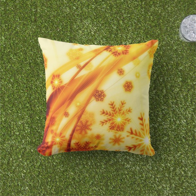 Golden kerstsnowflakes buitenkussen (Gras)