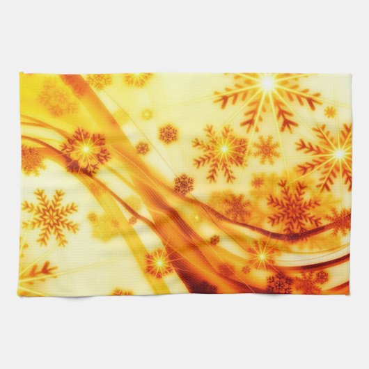 Golden kerstsnowflakes theedoek (Horizontaal)