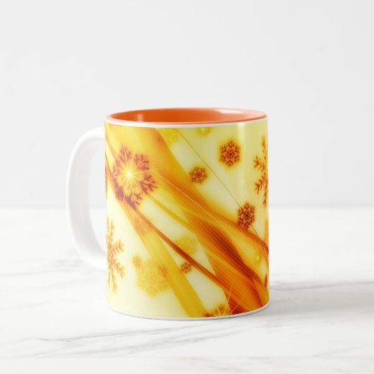 Golden kerstsnowflakes tweekleurige koffiemok (Voorkant links)