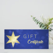 Golden Kerstster Blue Bokeh-cadeaubon (Staand voorkant)