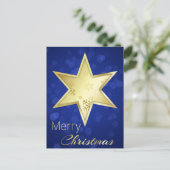 Golden kerstster Blue Bokeh Holiday Briefkaart (Staand voorkant)