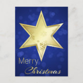 Golden kerstster Blue Bokeh Holiday Briefkaart (Voorkant)
