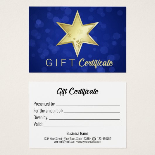 Golden Kerstster Blue Bokeh-kaartje Visitekaartje (Voorkant /achterkant)