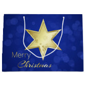Golden Kerstster Blue Bokeh Large Cadeautasje (Voorkant)