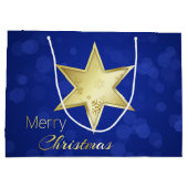 Golden Kerstster Blue Bokeh Large Cadeautasje (Achterkant)