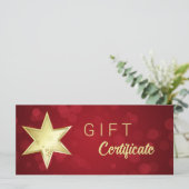Golden kerstster Red Bokeh-cadeaubon (Staand voorkant)
