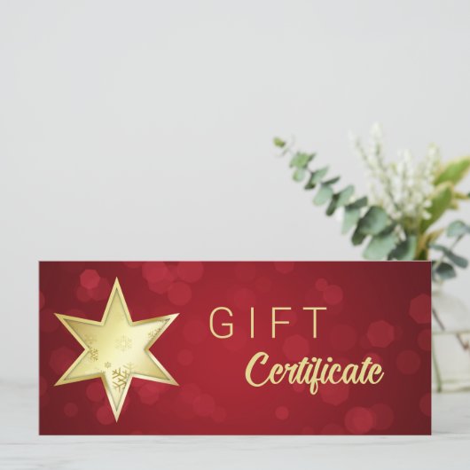 Golden kerstster Red Bokeh-cadeaubon (Staand voorkant)