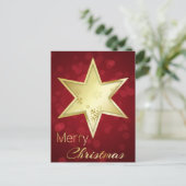 Golden kerstster Red Bokeh Holiday Briefkaart (Staand voorkant)