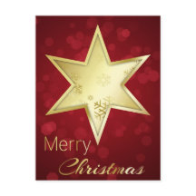 Golden kerstster Red Bokeh Holiday Briefkaart