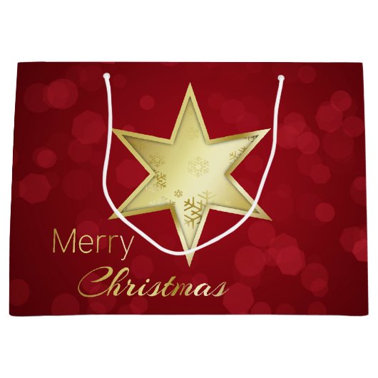 Golden Kerstster Red Bokeh Large Cadeautasje (Voorkant)