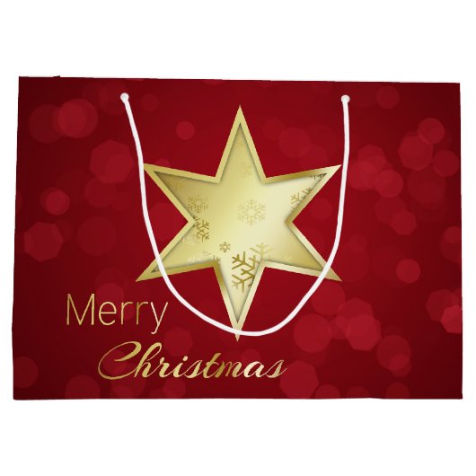 Golden Kerstster Red Bokeh Large Cadeautasje (Achterkant)