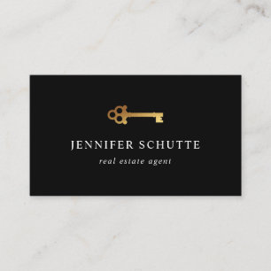 Golden Key Luxury Black & Gold Real Estate Agent Visitekaartje