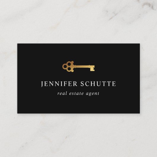 Golden Key Luxury Black & Gold Real Estate Agent Visitekaartje (Voorkant)