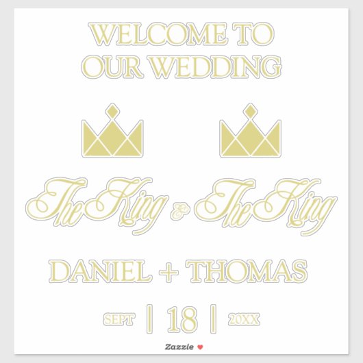 Golden King Crowns for Gay Wedding Sticker (Vel)