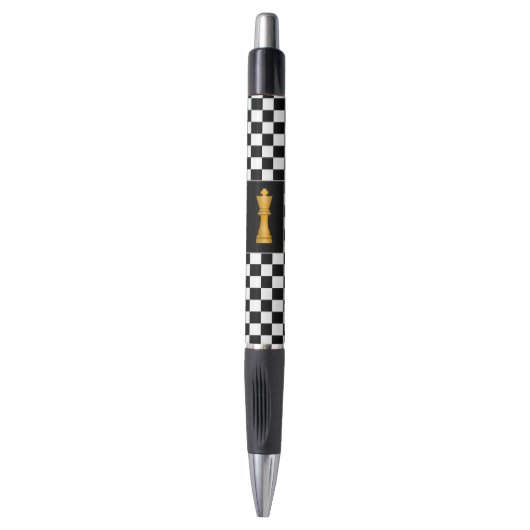 Golden King op Black and White Chess Pattern Pen (Voorkant Verticaal)