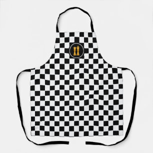 Golden King & Queen op Black White Chess Pattern Schort