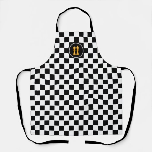 Golden King & Queen op Black White Chess Pattern Schort (Voorkant)