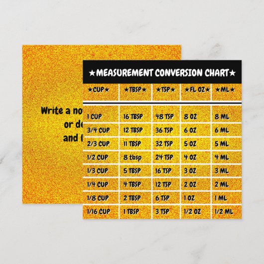 Golden Kitchen Conversion Measure Grafiek Kaart (Voorkant / Achterkant)