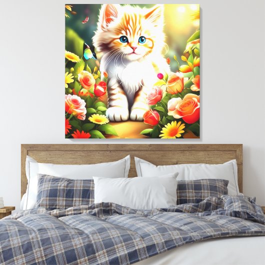 Golden Kitten in Bloom" Canvas Afdruk (Insitu (Slaapkamer))