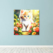 Golden Kitten in Bloom" Canvas Afdruk (Insitu (Houten vloer))
