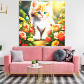 Golden Kitten in Bloom" Canvas Afdruk (Insitu (Woonkamer))