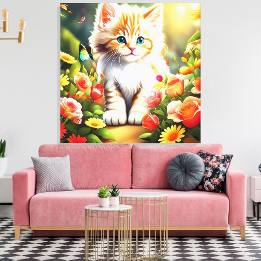 Golden Kitten in Bloom" Canvas Afdruk (Insitu (Woonkamer))